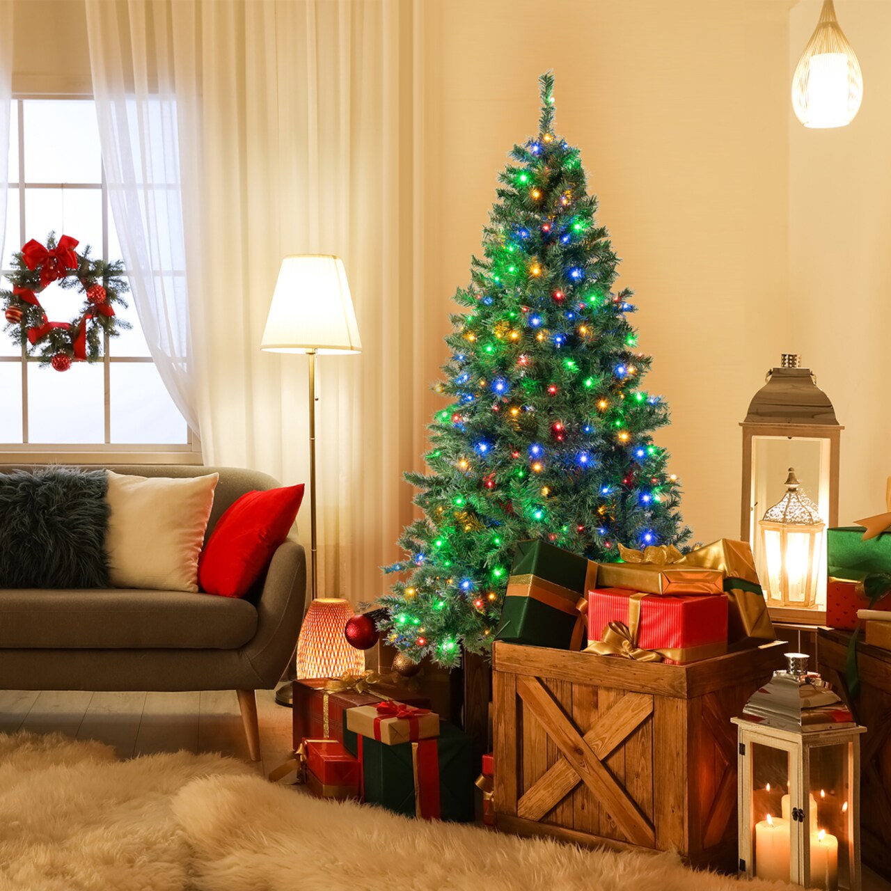 6Ft Pre-Lit Hinged Artificial Christmas Tree Holiday Decor Tree 3-Minute Quick Shape